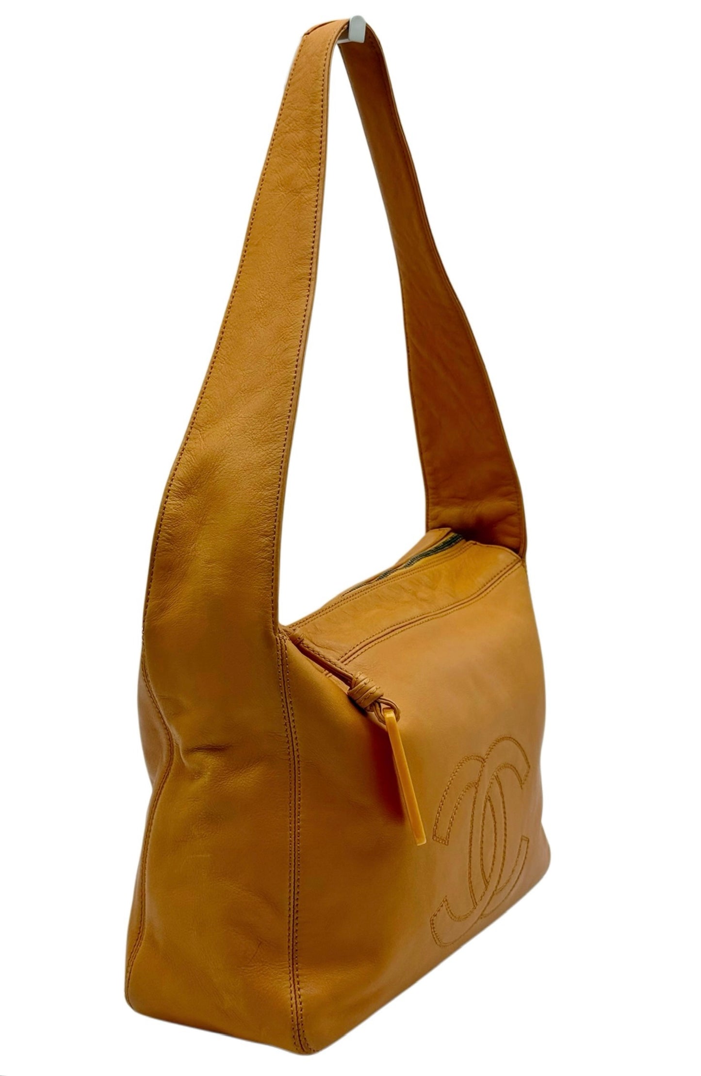 Chanel Vintage 1998 Orange Lambskin CC Logo Small Shoulder Messenger Bag