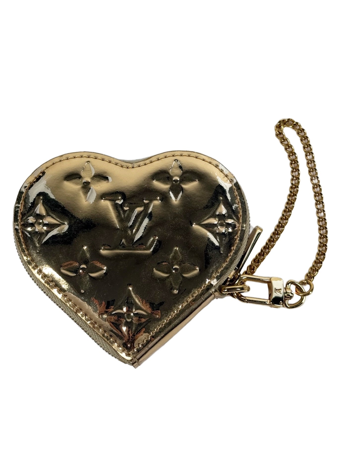 Louis Vuitton Vintage 2007 Gold Miroir Mirror Monogram Heart Coin Purse Bag Charm Pouch