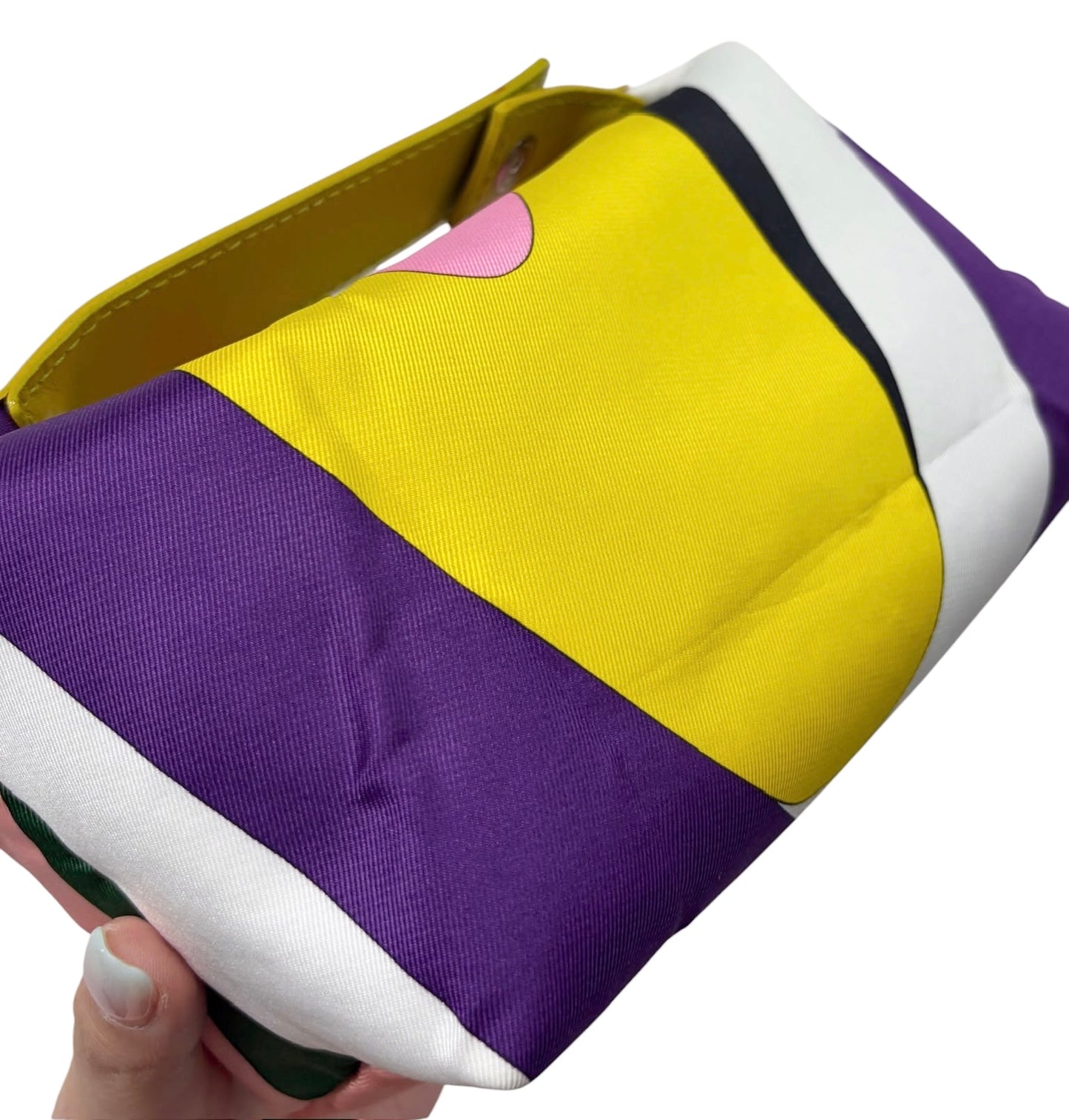 Pucci Vintage Yellow Pink & Purple Satin Mini Cosmetic Top Handle Pochette Bag