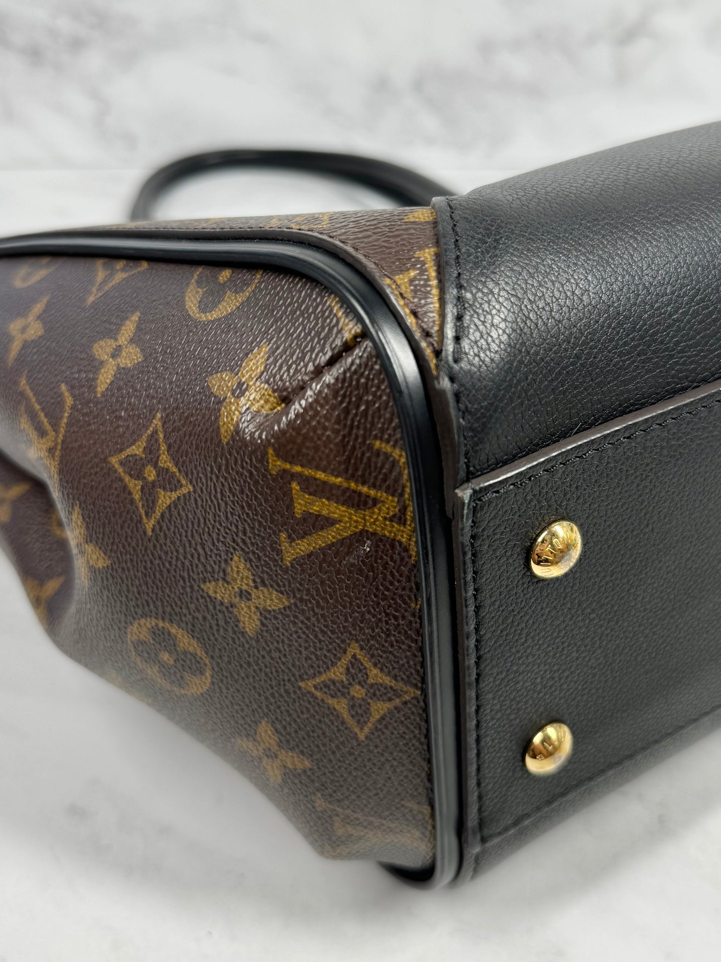 Louis Vuitton Black Leather and Monogram Canvas Kimono MM Shoulder Tote Bag