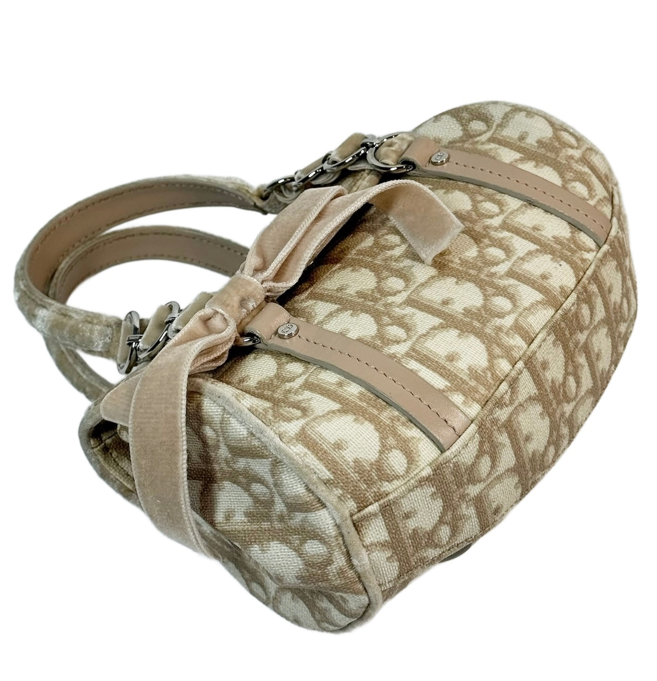 Dior Vintage 2005 Beige Diorissimo Monogram Canvas Mini Romantique Velvet Bow Top Handle bag