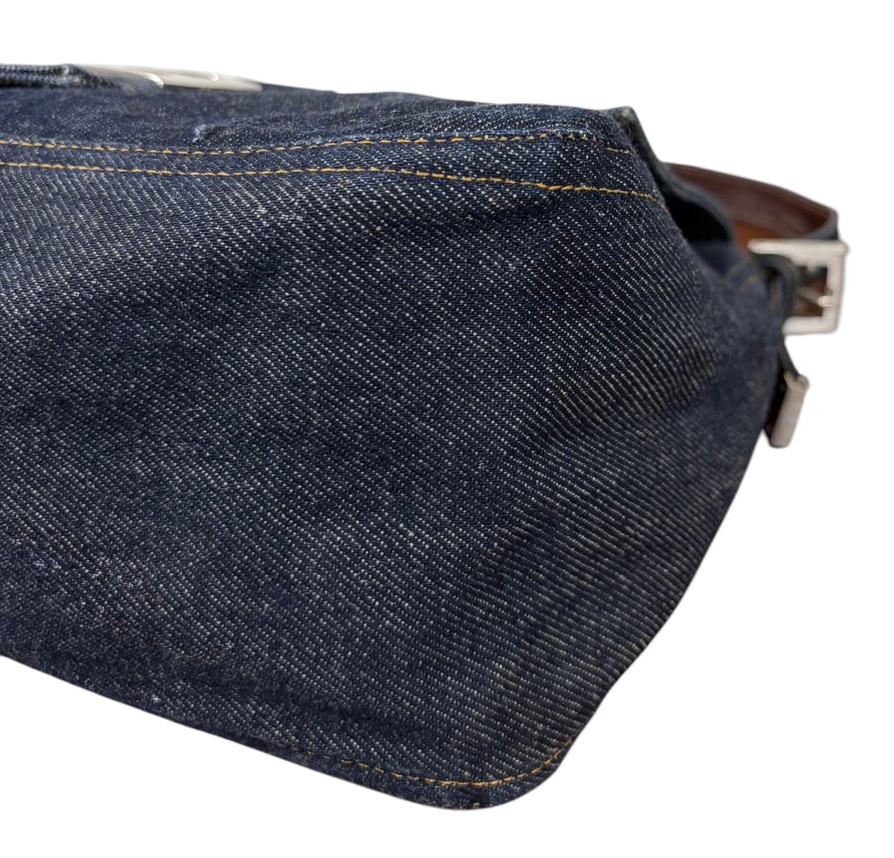 Fendi Vintage Classic Blue Denim Mamma Baguette Shoulder Bag