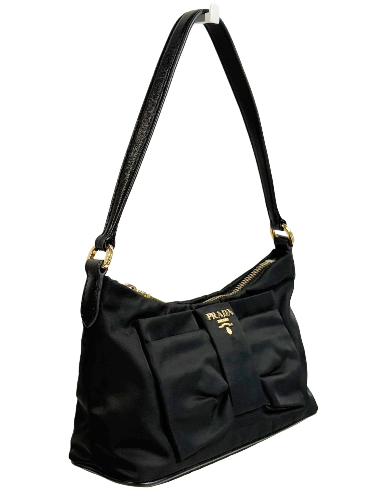 Prada Vintage Black Nylon Bow Mini Shoulder Bag