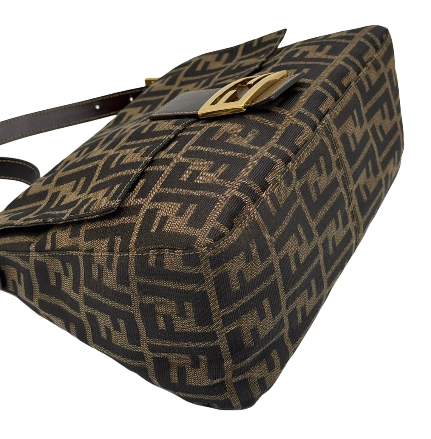 Fendi Vintage Brown Zucca Monogram Classic Mamma Baguette Shoulder Bag