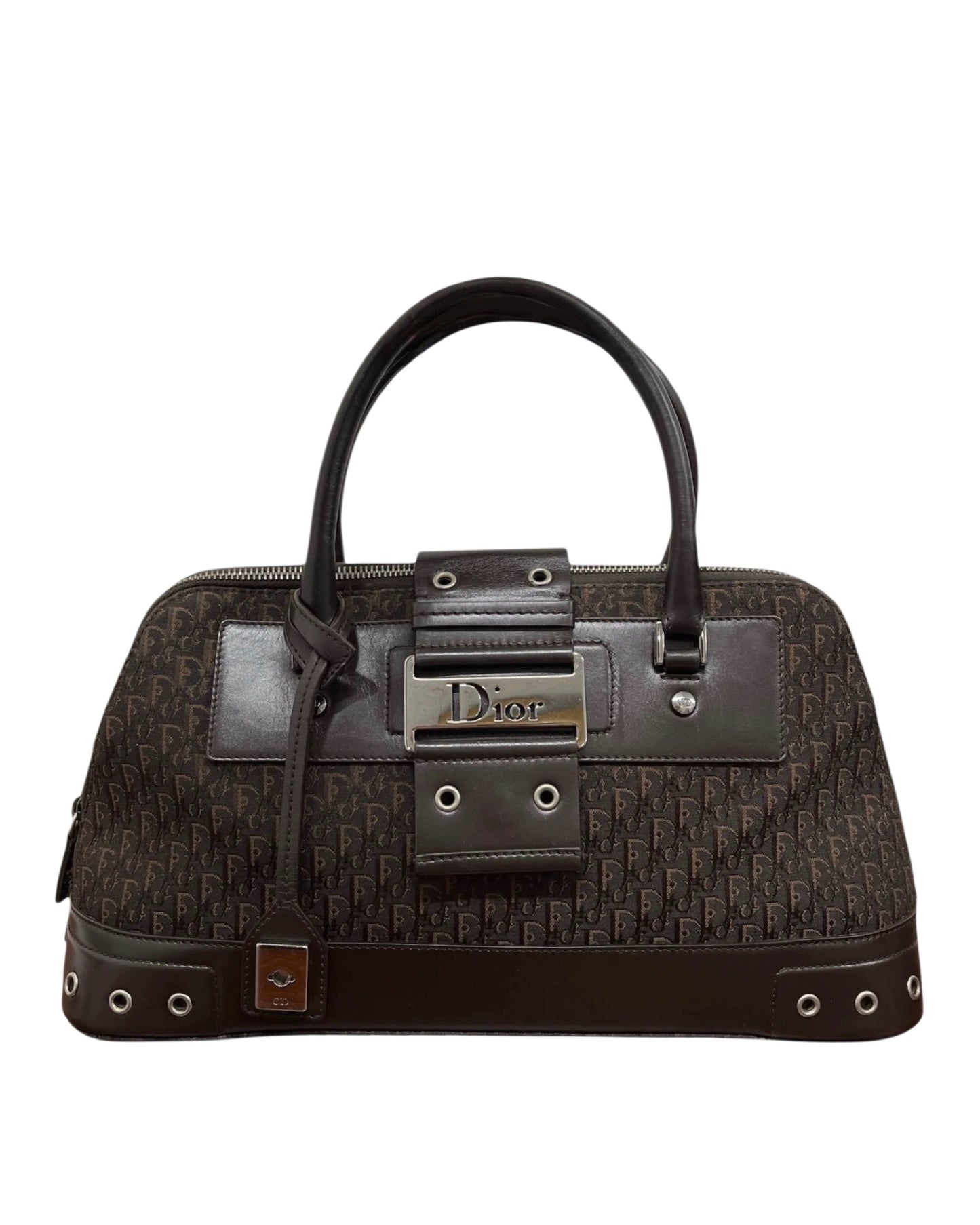 Dior Vintage 2002 Dark Brown Trotter Monogram Street Chic Top Handle Bag