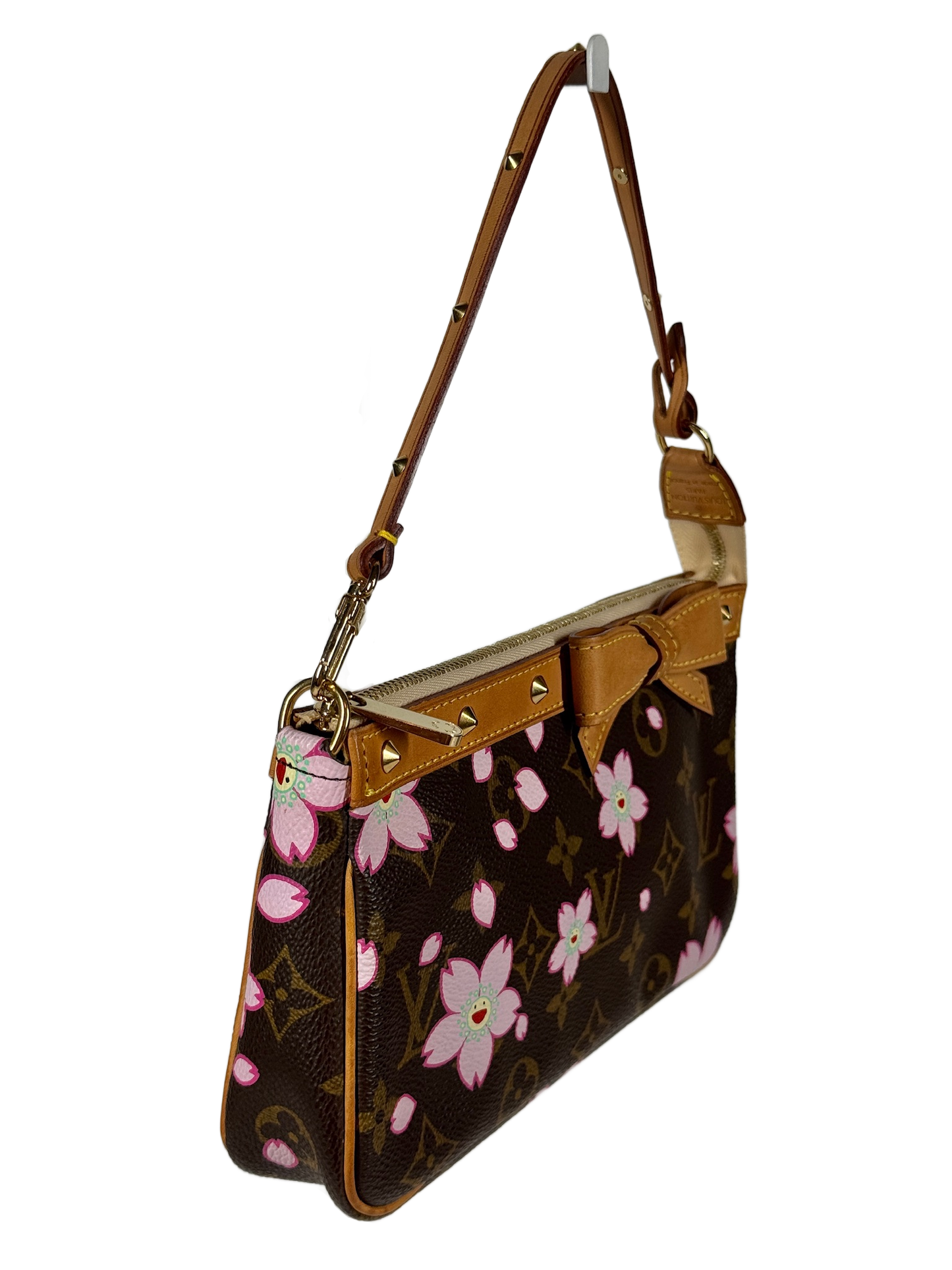 Louis Vuitton Vintage 2003 Takashi Murakami Brown Cherry Blossom Monogram Pochette Accessoires