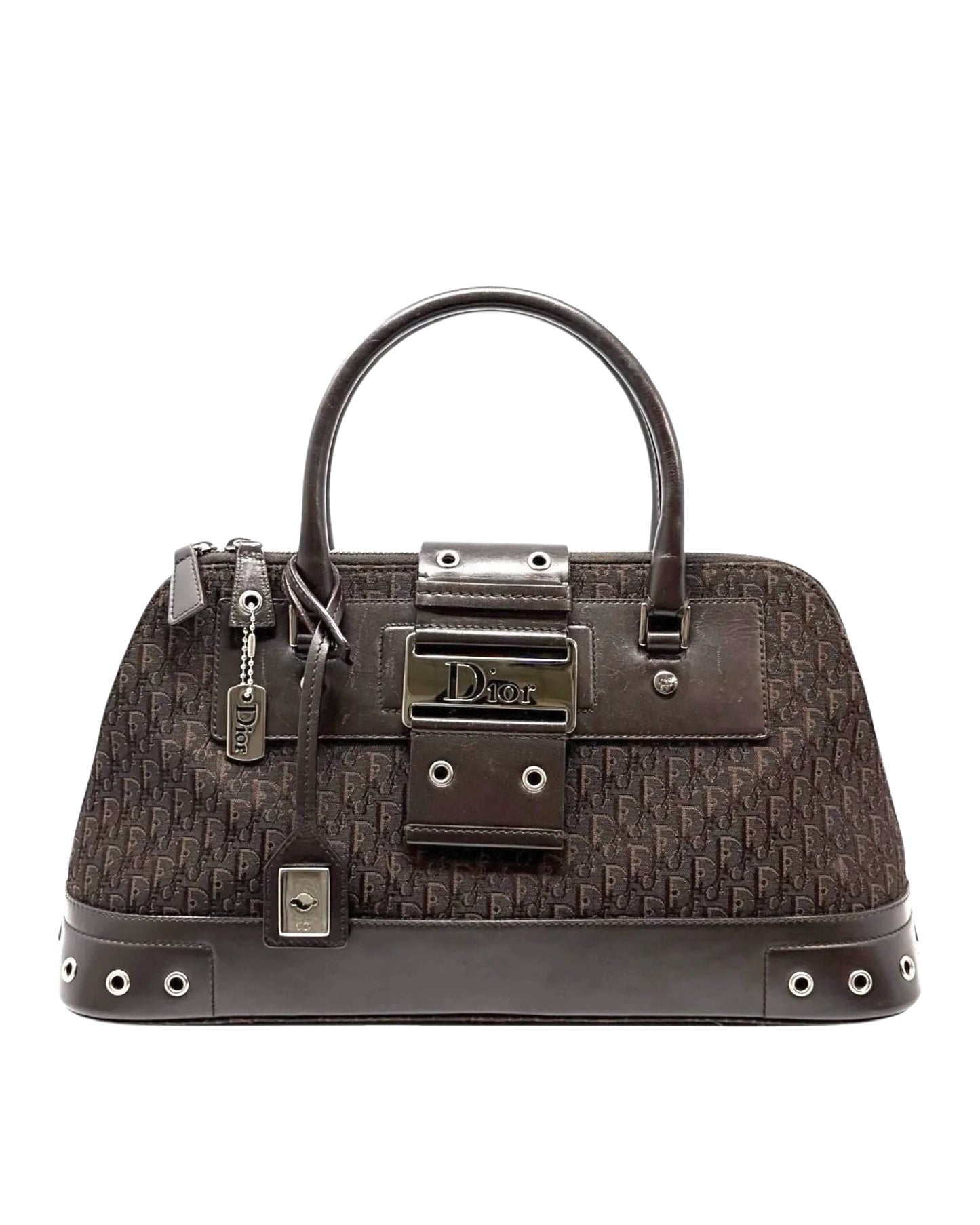 Dior Vintage 2002 Dark Brown Trotter Monogram Street Chic Top Handle Bag