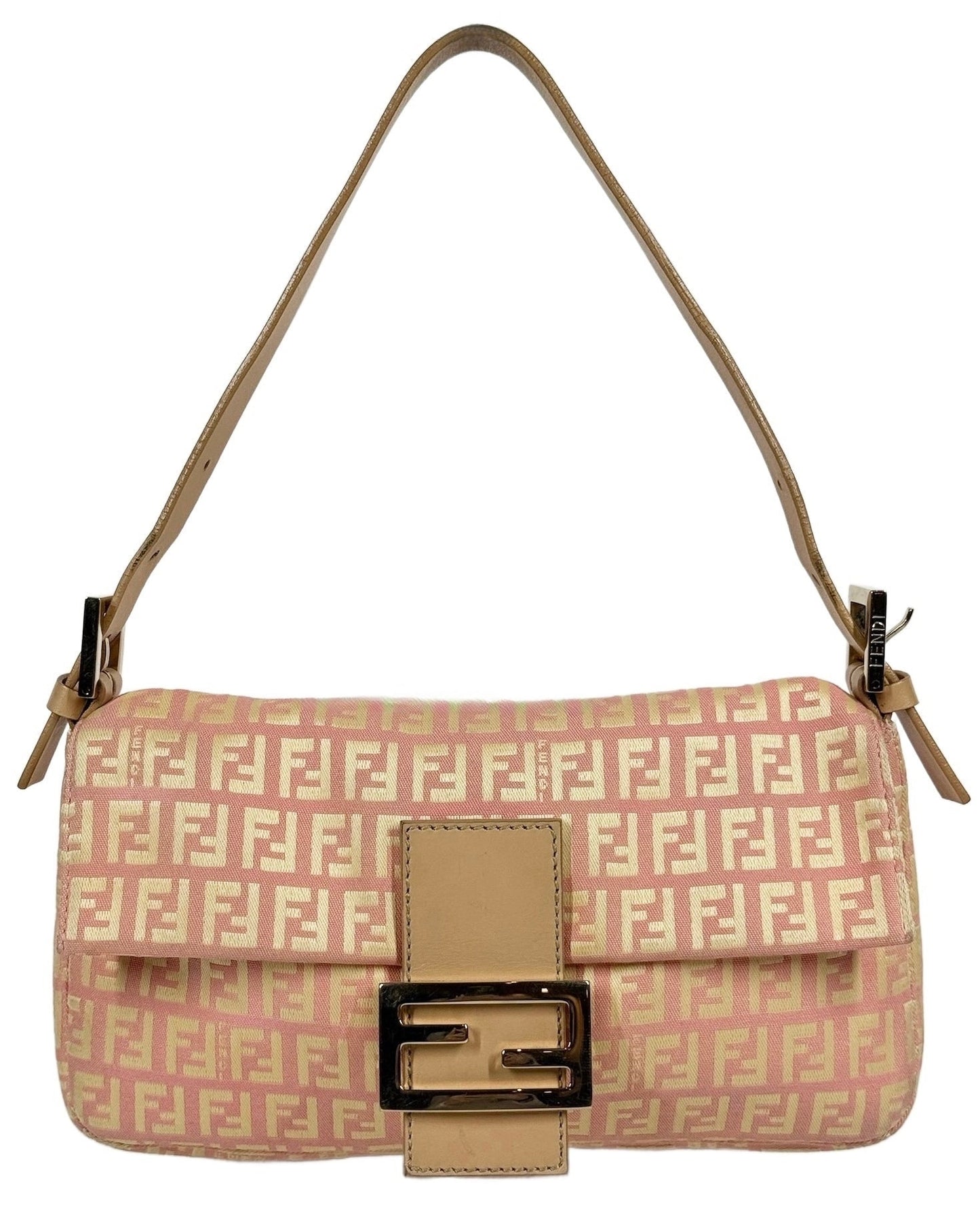 Fendi Vintage Pink & Yellow Zucca Monogram Shoulder Baguette Bag