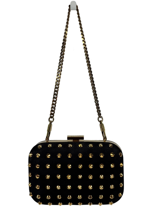 Gucci Black Leather Gold Studded Broadway Clutch