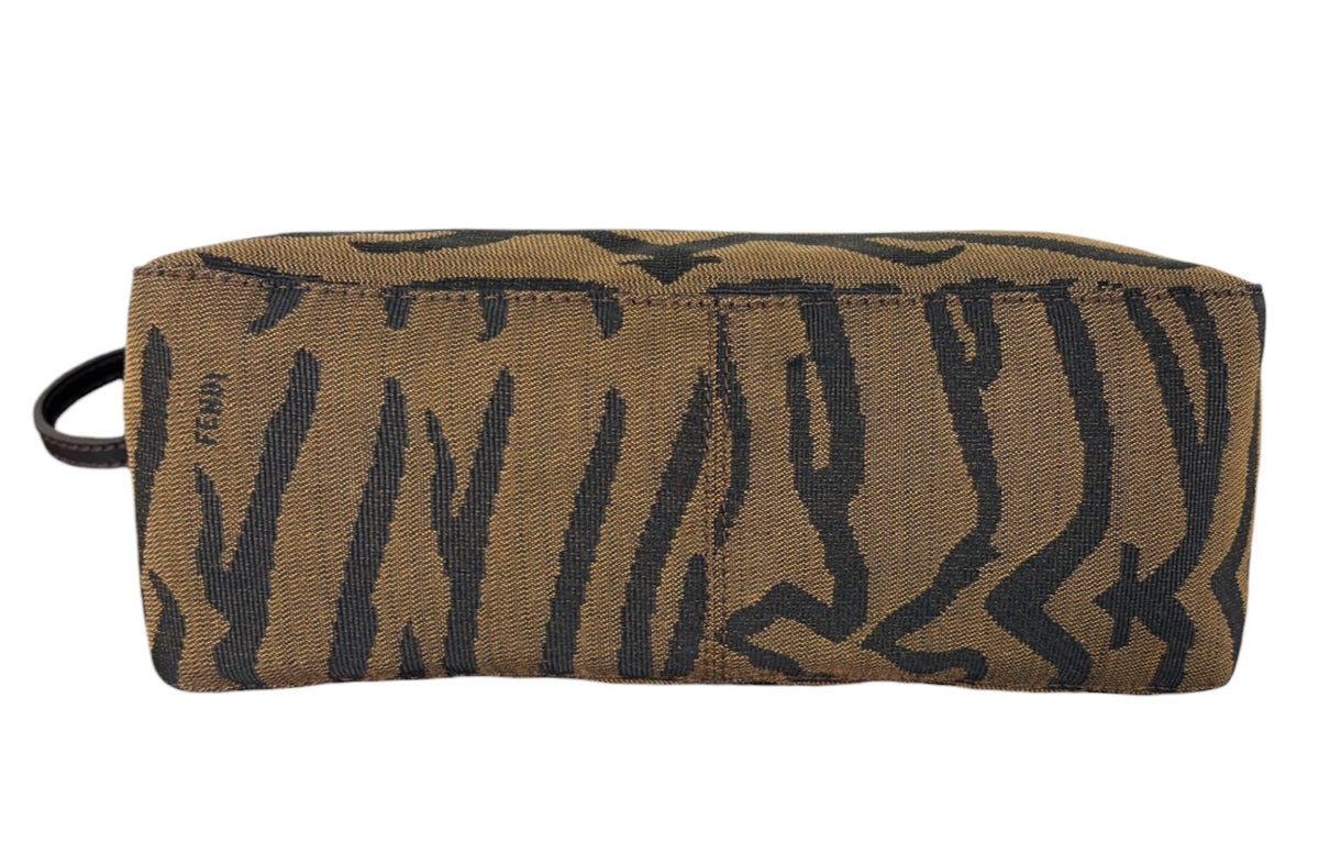 Fendi Vintage Brown Zebra Print Canvas Medium Shoulder Pochette Bag