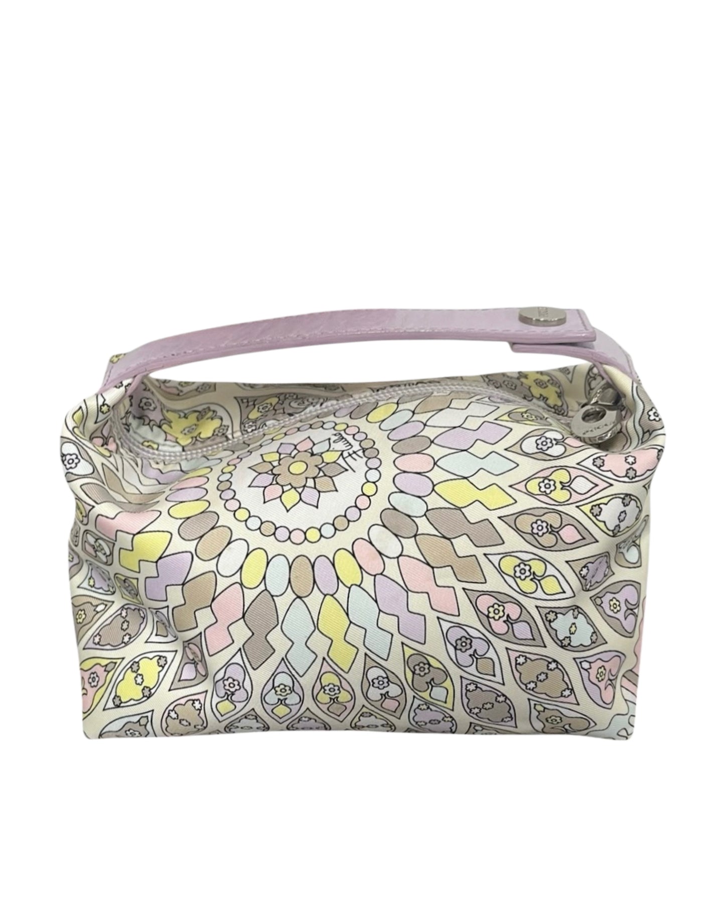 Pucci Vintage Pastel Lilac Yellow and Pink Mini Dome Cosmetic Pochette Top Handle Bag