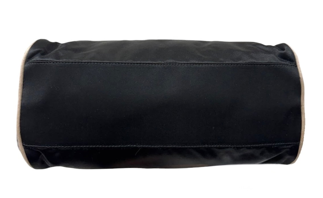 Prada Vintage Black Satin White Trim Mini Bowler Shoulder Pochette Bag