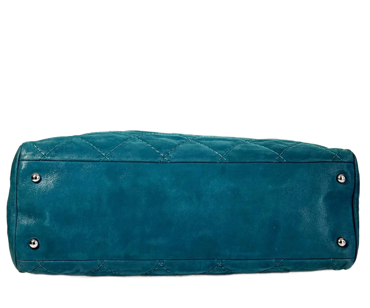 Chanel 2012 Iridescent Turquoise Crinkled Calfskin CC Medium Shoulder Tote Bag