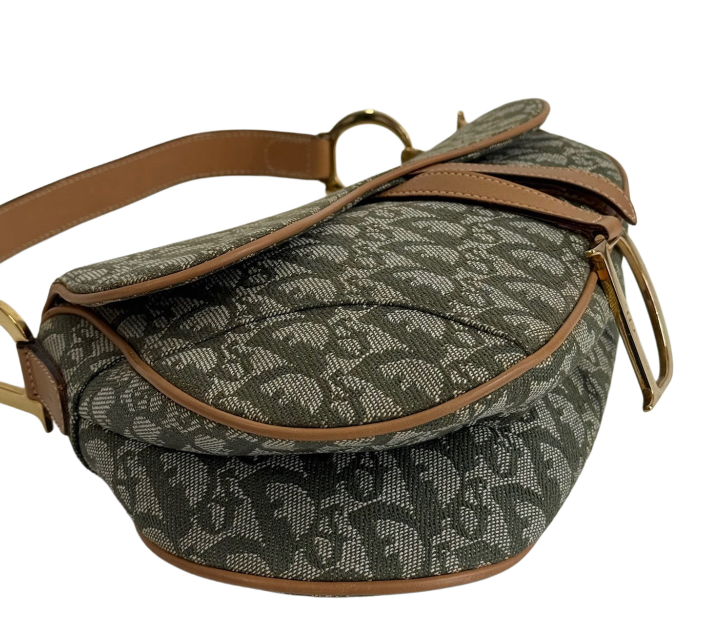 Dior Vintage 2001 Green Trotter Monogram Medium Saddle Bag