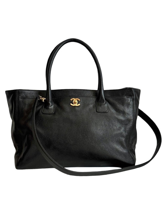 Chanel Vintage 00s Black Deerskin Two-Way Medium Cerf Executive Tote Bag With 24K Gold Plated Hardware