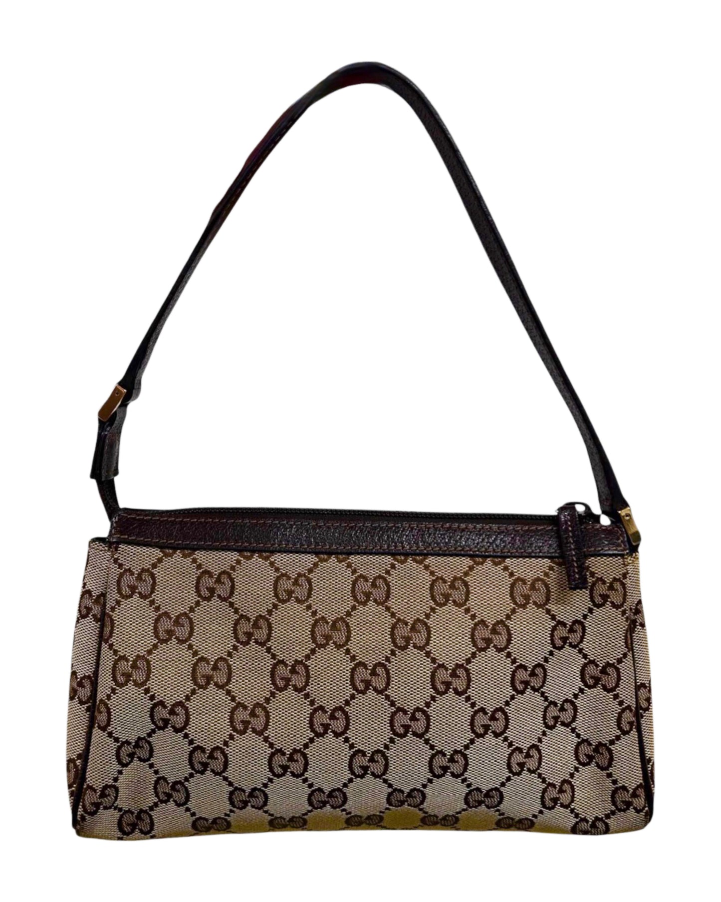 Gucci Vintage Brown GG Monogram Brown Leather Trim Abbey Pochette