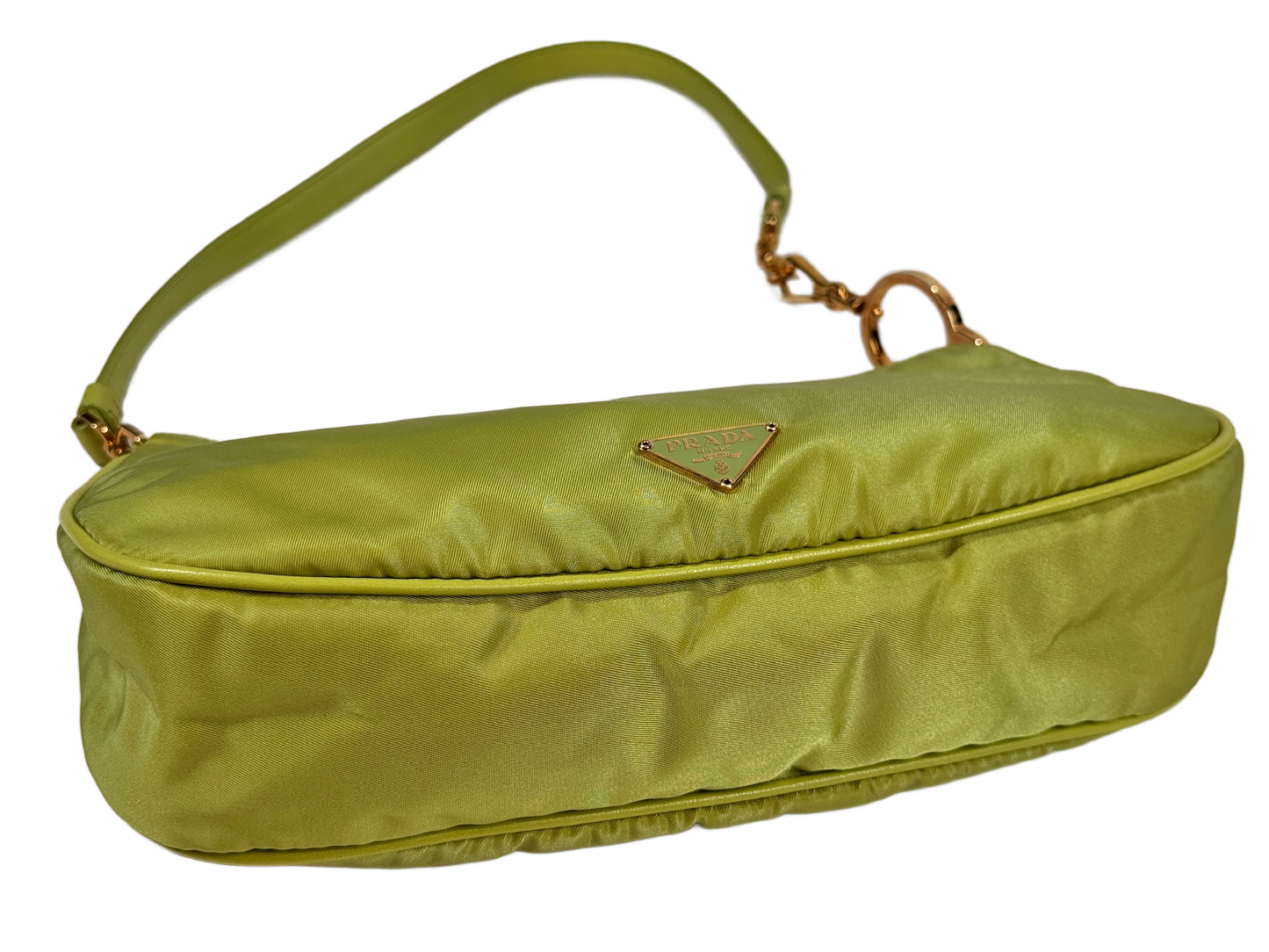 Prada Vintage Lime Green Tessuto Nylon Cleo Ring Shoulder Bag