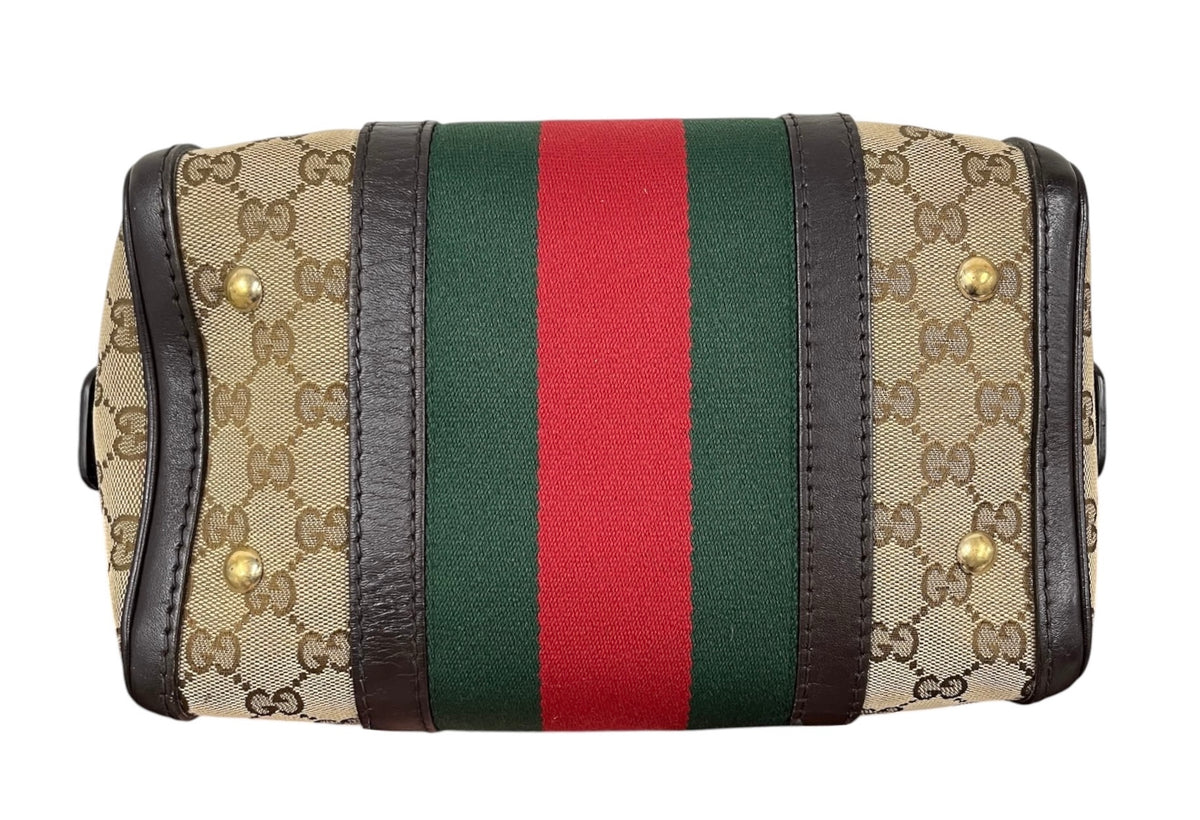 Gucci Vintage Brown GG Monogram Webb Stripe Small Joy Boston Two-Way Bag
