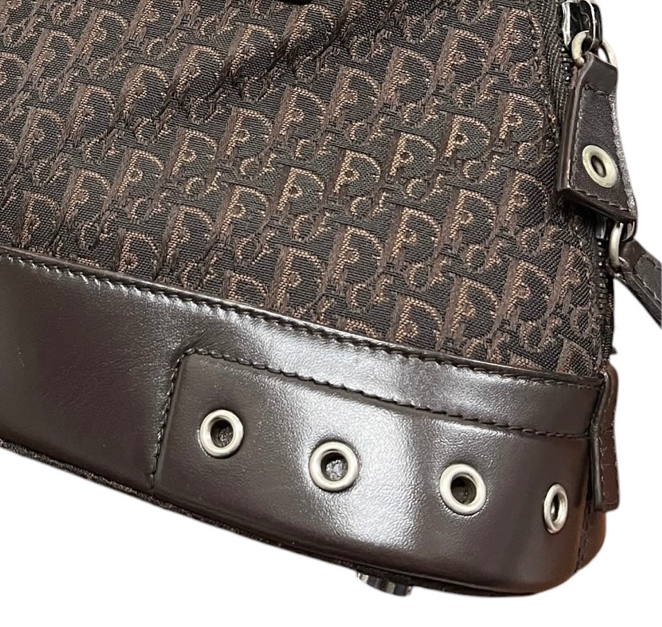 Dior Vintage 2002 Dark Brown Trotter Monogram Street Chic Top Handle Bag