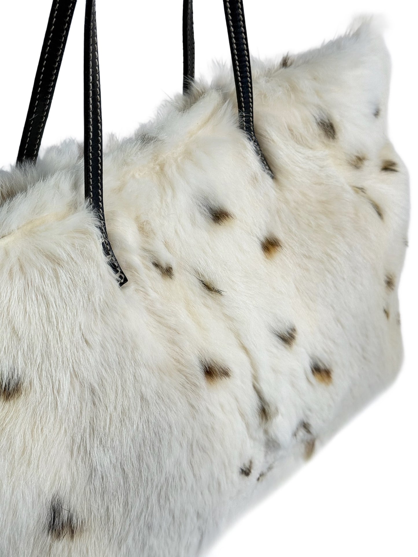 Fendi Vintage White Spotted Rabbit Fur Shoulder Tote Bag