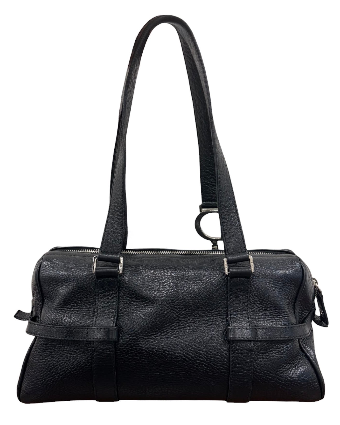 Dior Vintage 2005 Black Calfskin Leather Logo Small Boston Bowler Shoulder Bag