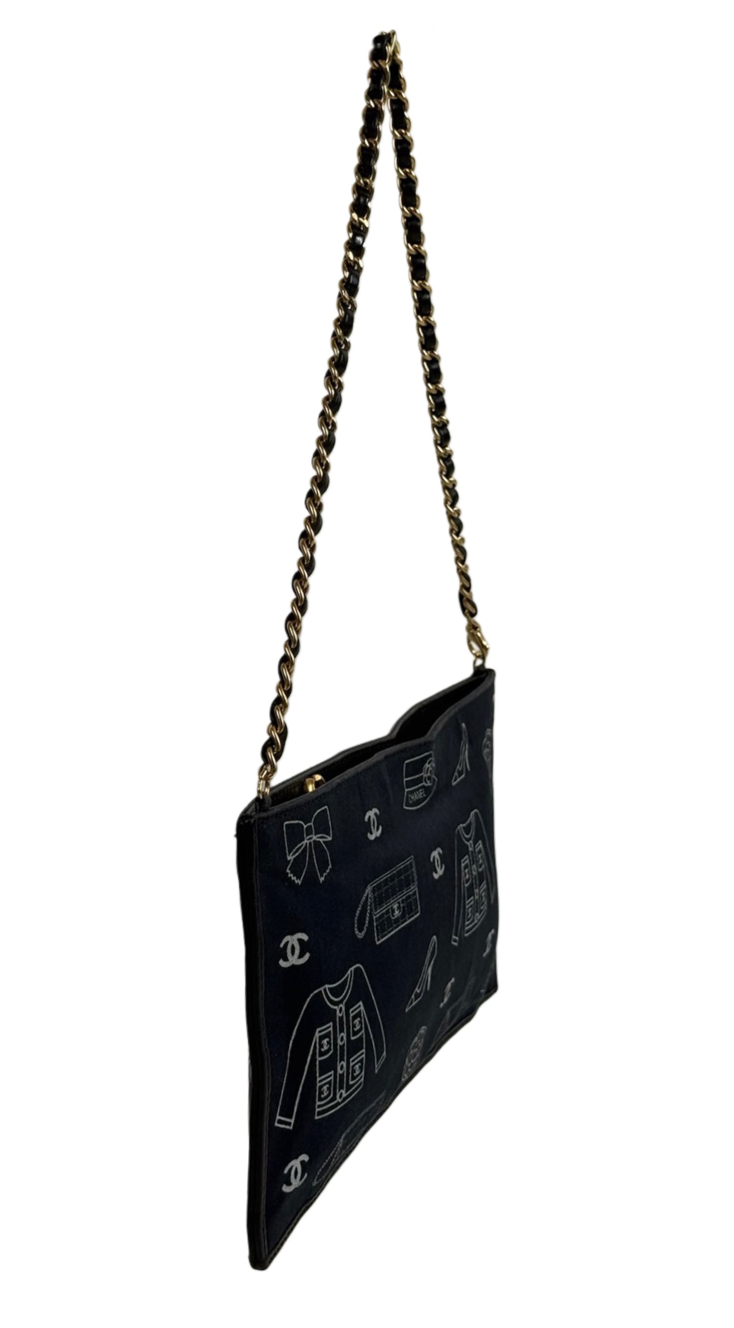Chanel Vintage 00s Navy Blue Canvas CC Motif Flat Pochette Shoulder Bag