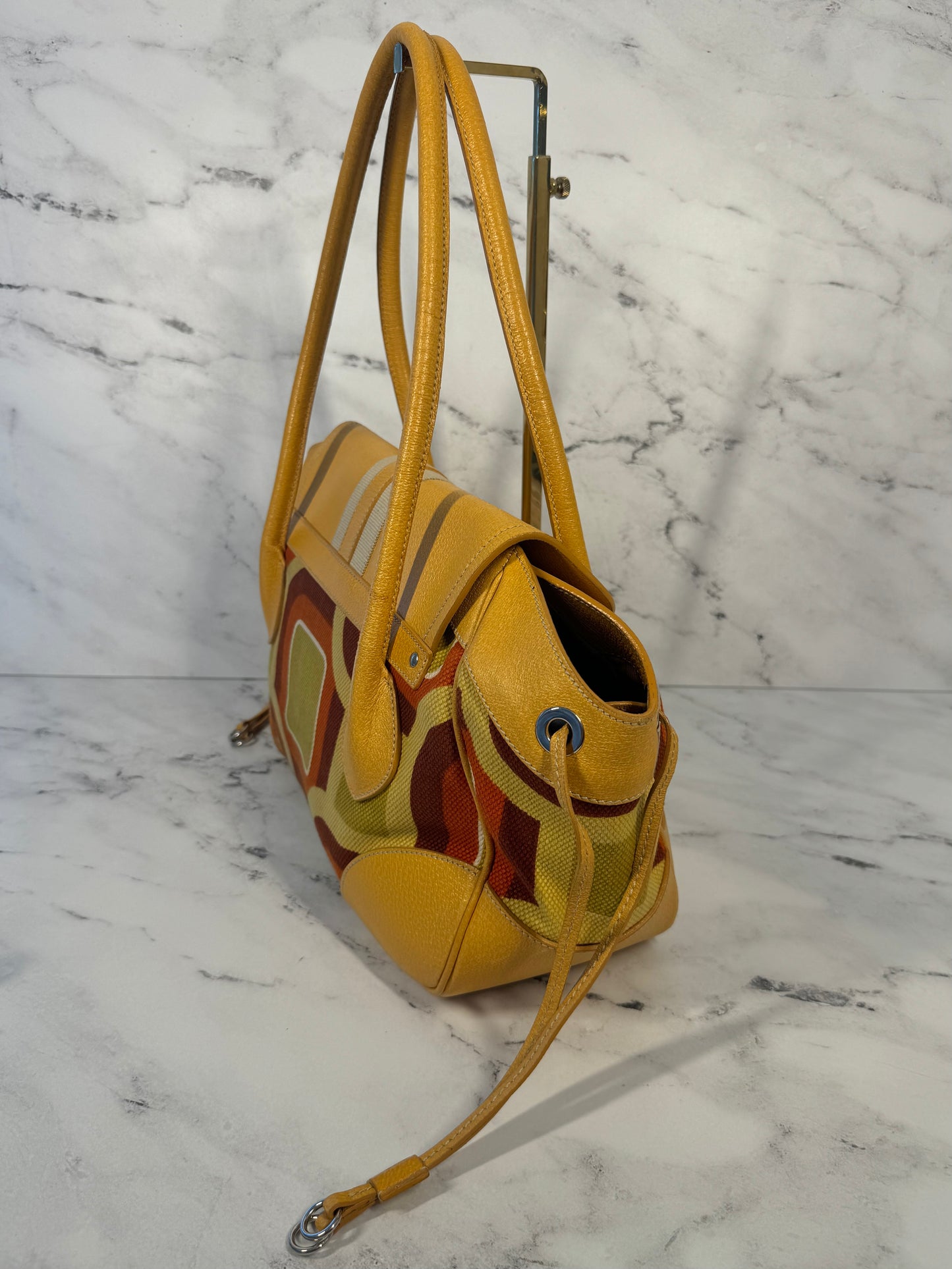 Prada Vintage Yellow Leather Geometric St. Soho Large Canapa Shoulder Bag