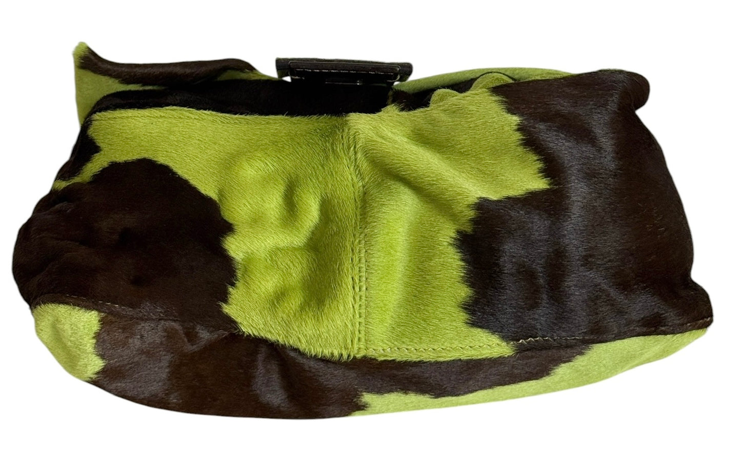 Fendi Vintage Green Pony Hair Cow Print Mamma Baguette Shoulder Bag 