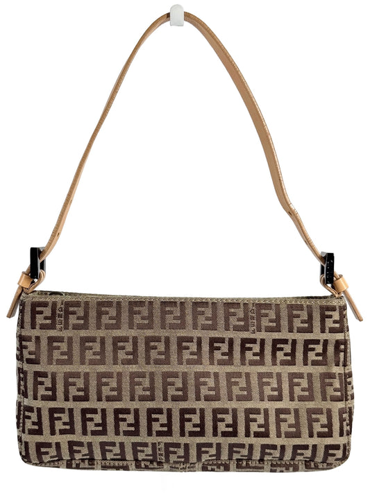 Fendi Beige Brown Zucca Zucchino Monogram Mini Pochette Bag