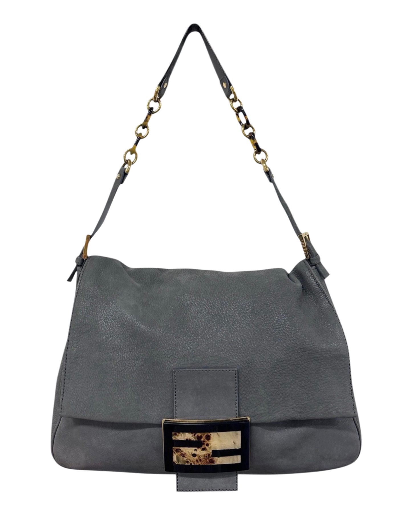 Fendi Vintage Dark Gray Micro Suede XL Mamma Baguette with Marble Logo