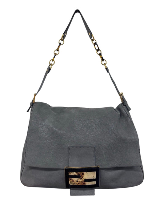 Fendi Vintage Dark Gray Micro Suede XL Mamma Baguette with Marble Logo