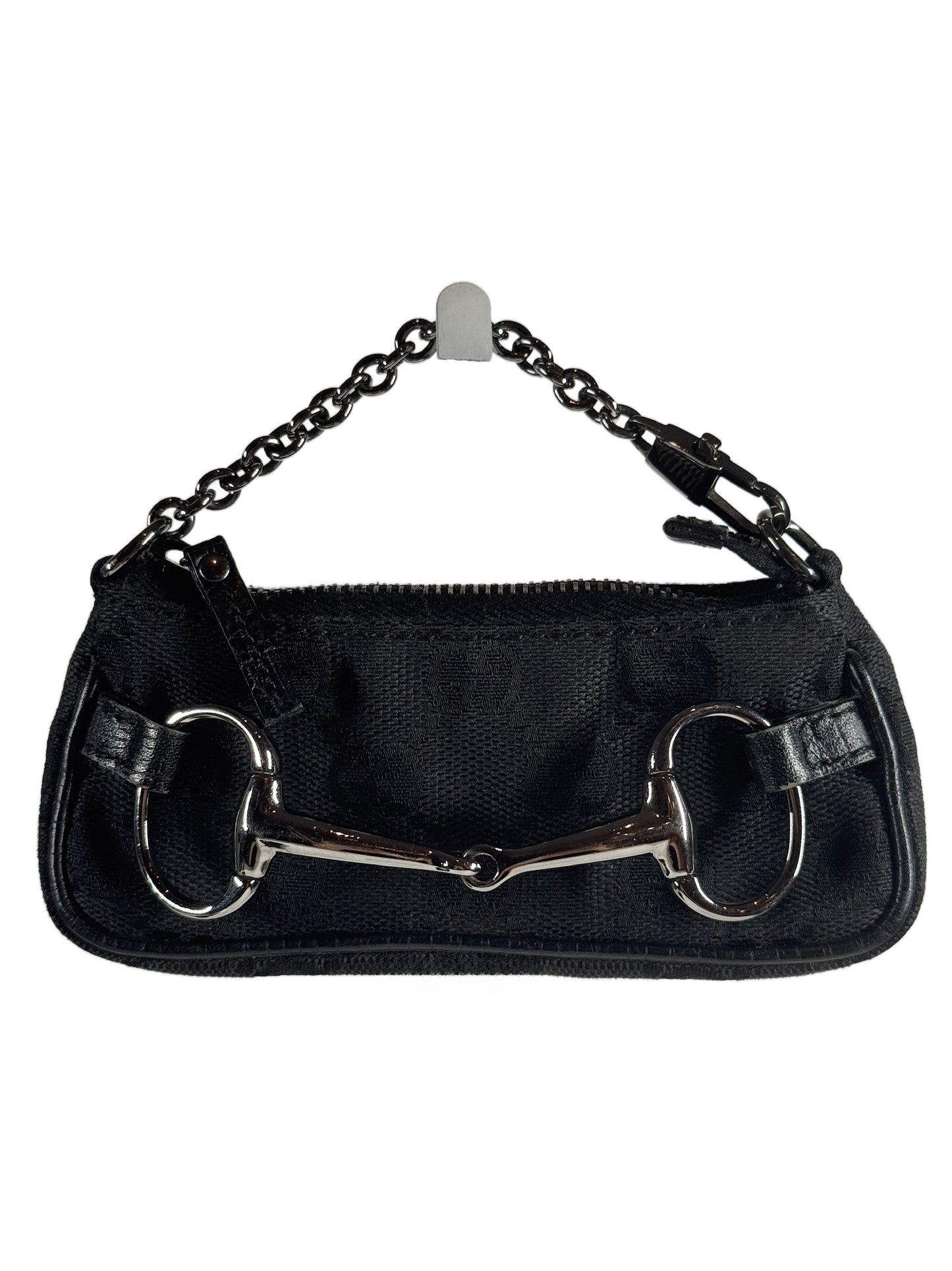 Gucci Vintage Black GG Monogram Micro Mini Horsebit Coin Purse Bag Charm 