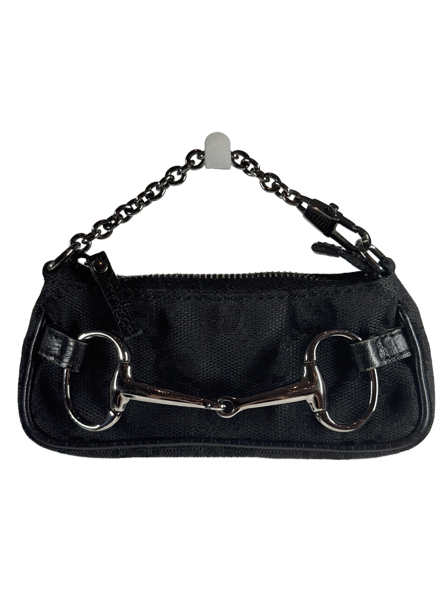 Gucci Vintage Black GG Monogram Micro Mini Horsebit Coin Purse Bag Charm 