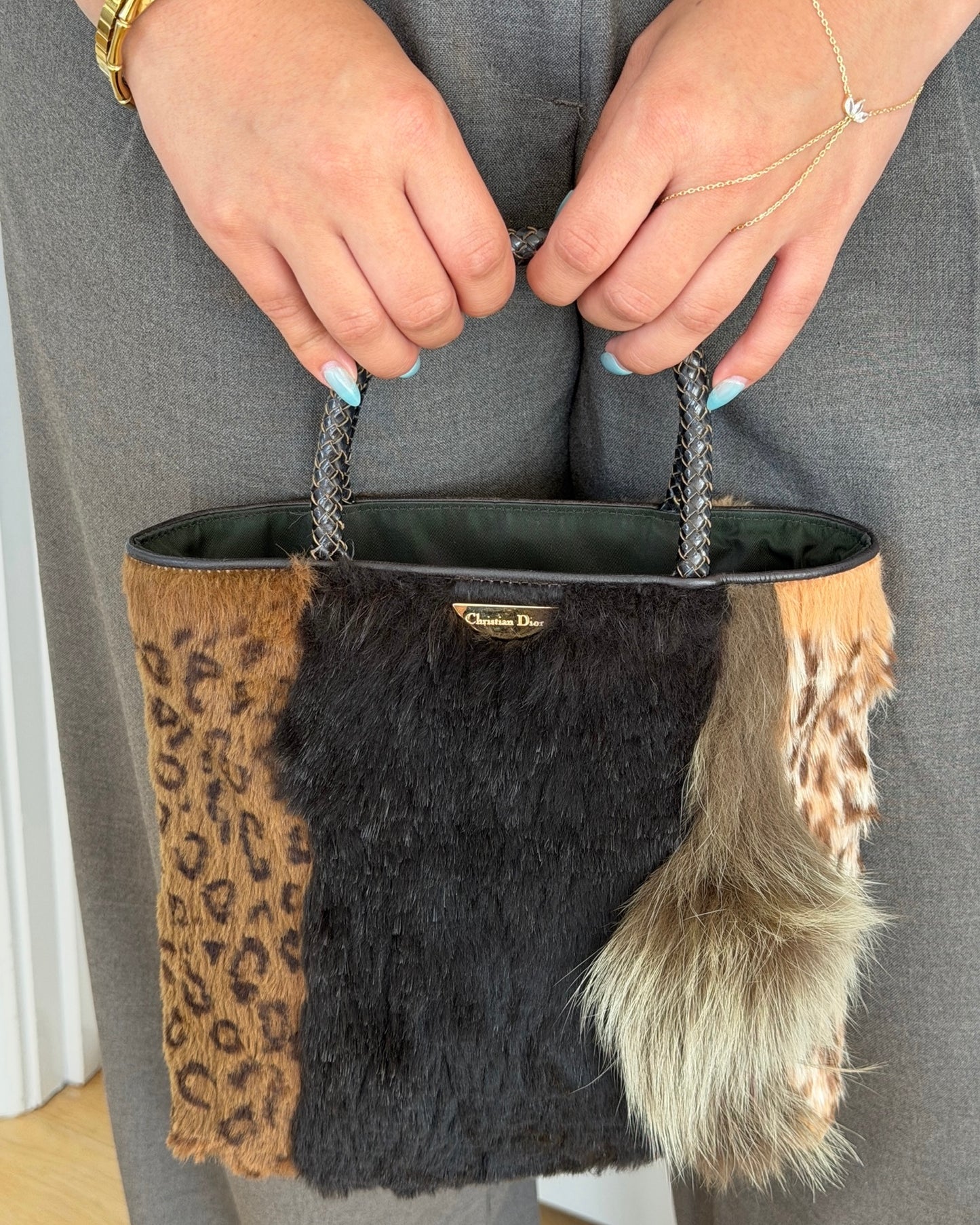Dior Vintage 2000 Mixed Animal Print Fur Small Top Handle Bag