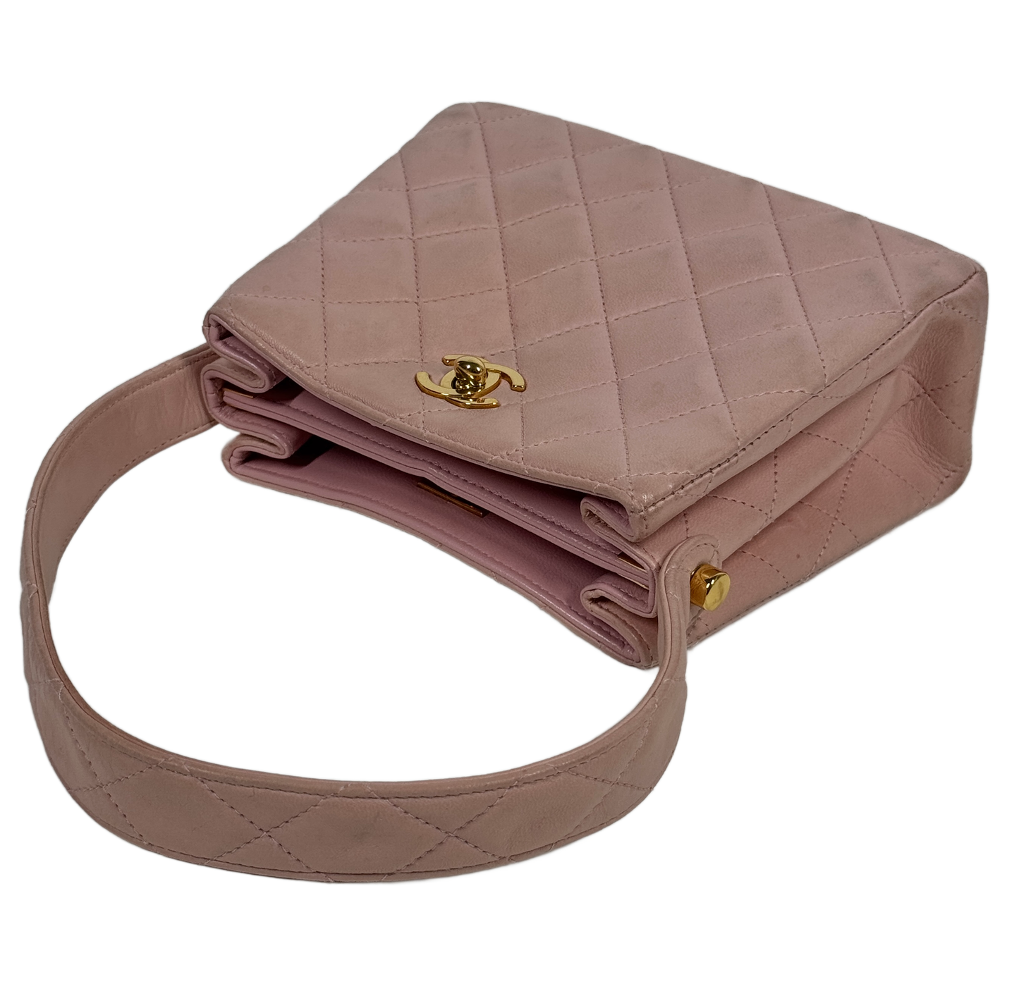 Chanel Vintage 90s Pink Lambskin Mini / Small Kelly Top Handle Bag w 24K Gold Plated Hardware