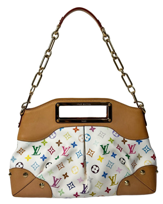 Louis Vuitton Vintage Multicolor Blanc / White Monogram Judy MM Chain Shoulder Bag