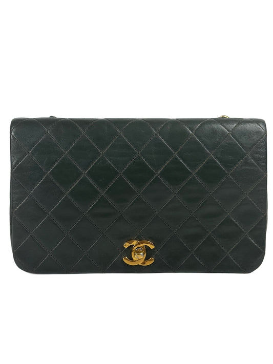 Chanel Vintage 00s Khaki Green Quilted Lambskin Small Classic Single Flap Turn Lock Shoulder Bag