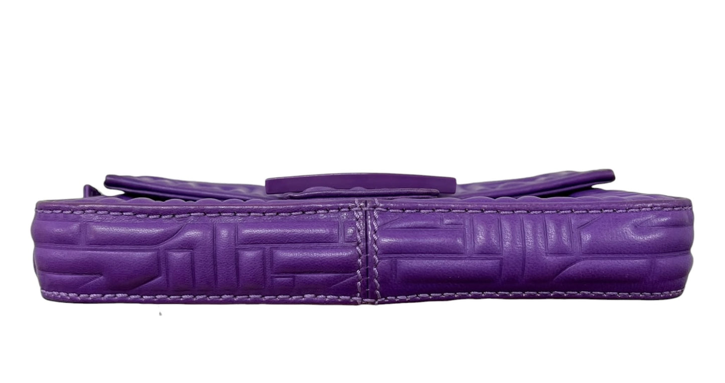 Fendi Purple Embossed Nappa Leather Logo Mini Shoulder Baguette Bag