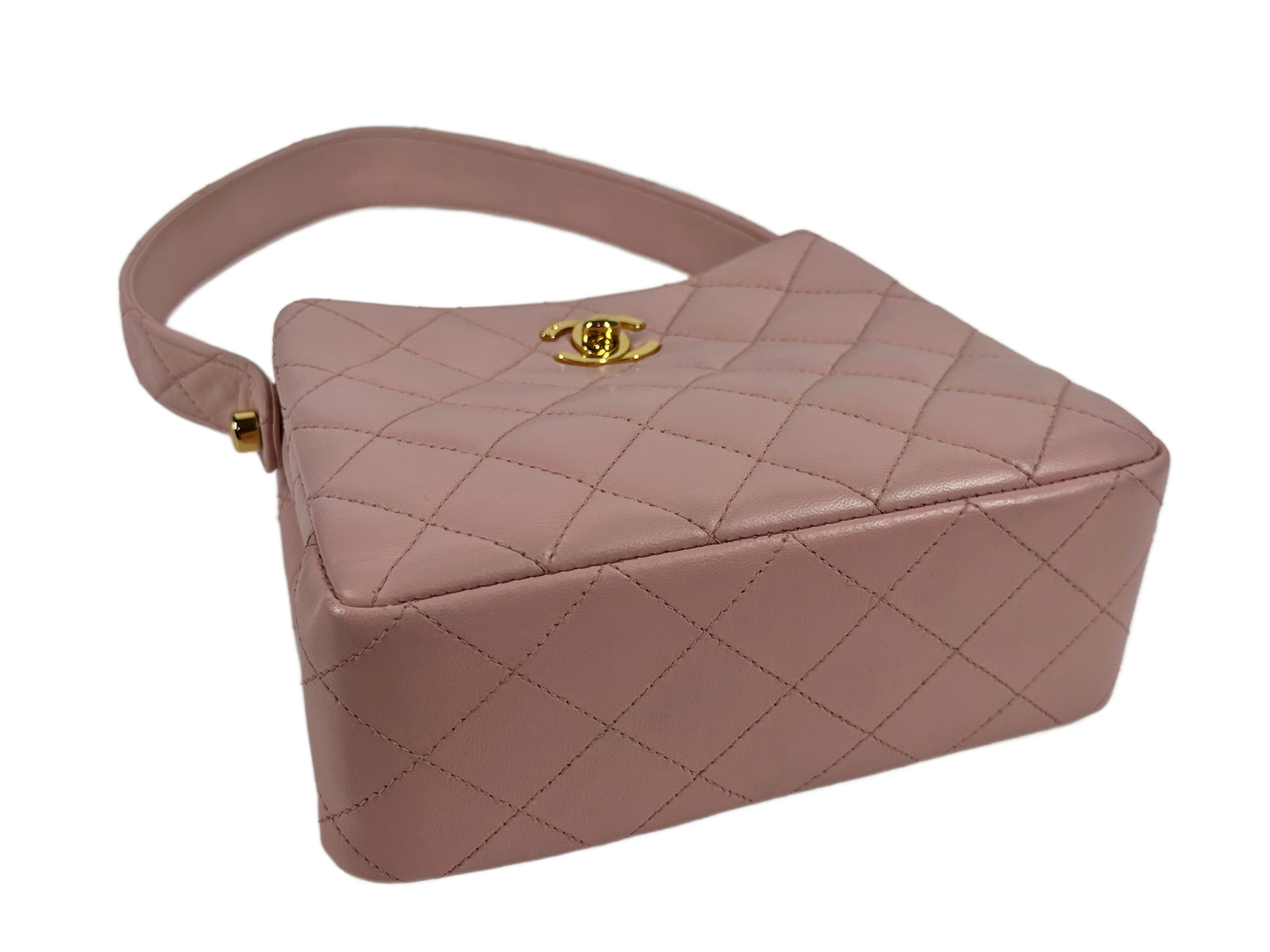 Chanel Vintage 90s Sakura Pink Lambskin Mini / Small Kelly Top Handle Bag w 24K Gold Plated Hardware