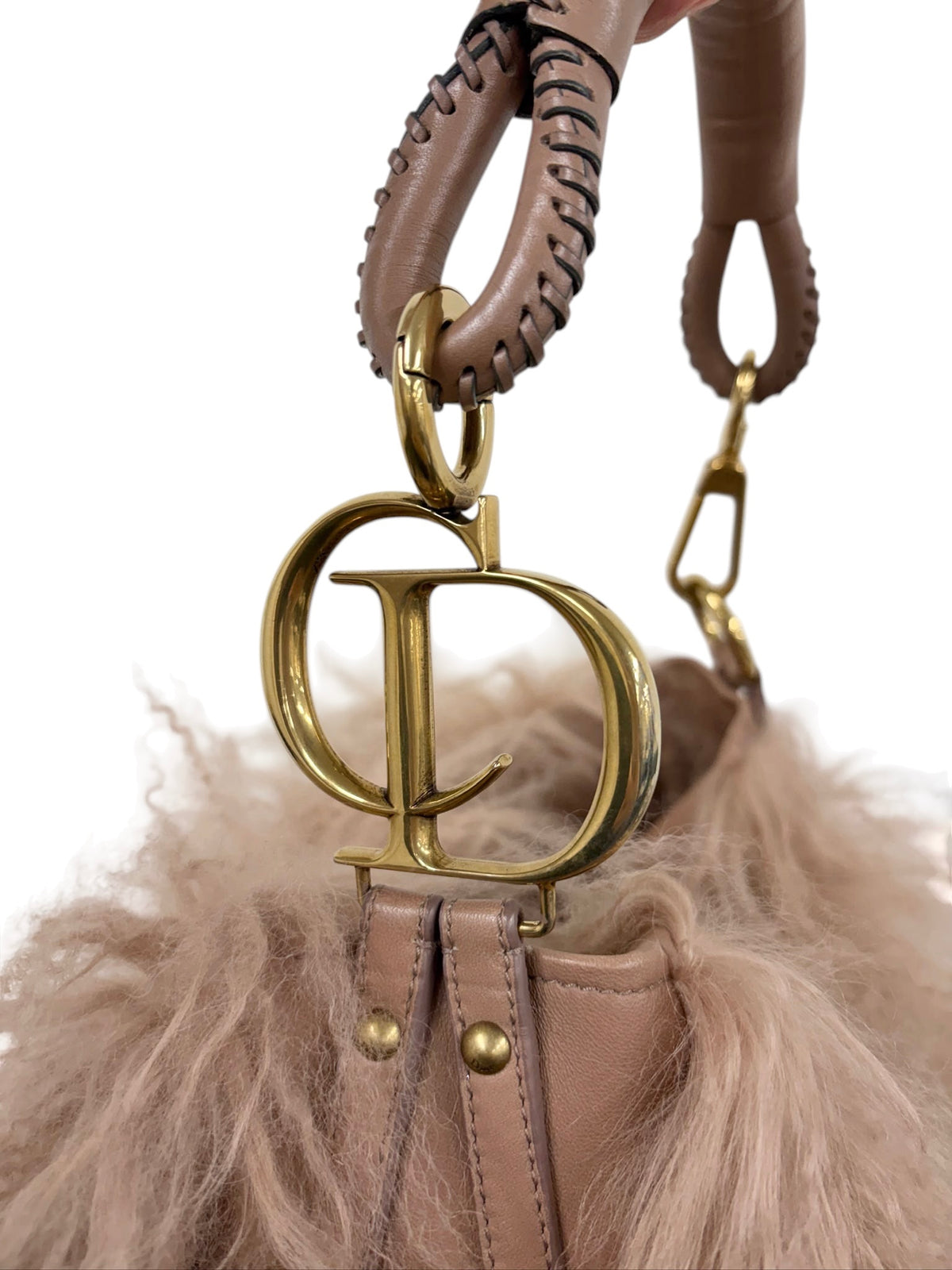Dior Vintage 2000 Mauve Pink Mongolian Lamb Fur Libertine Shoulder Hobo Bag