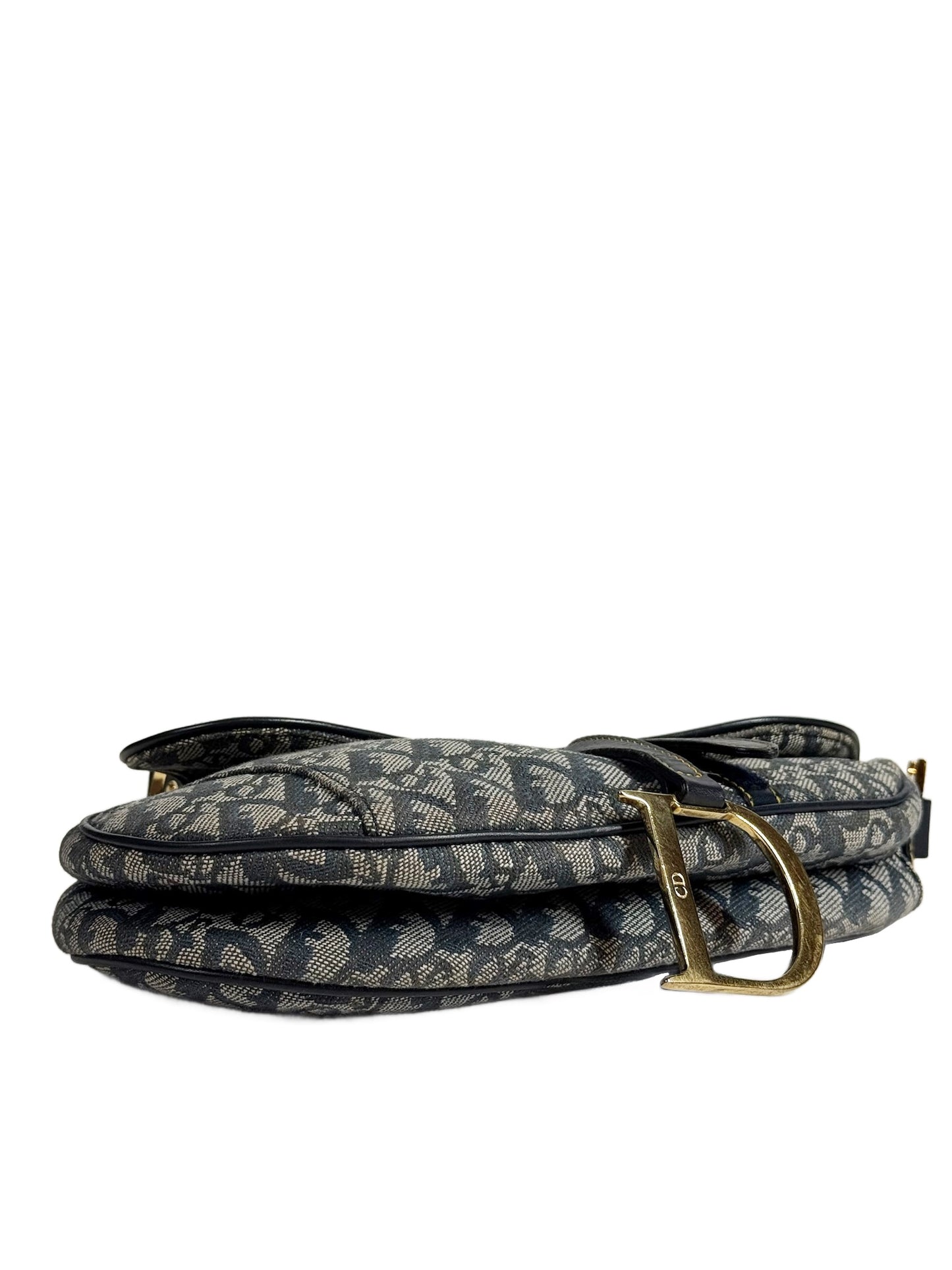 Dior Vintage 2002 Navy Blue Trotter Monogram Medium Saddle Bag