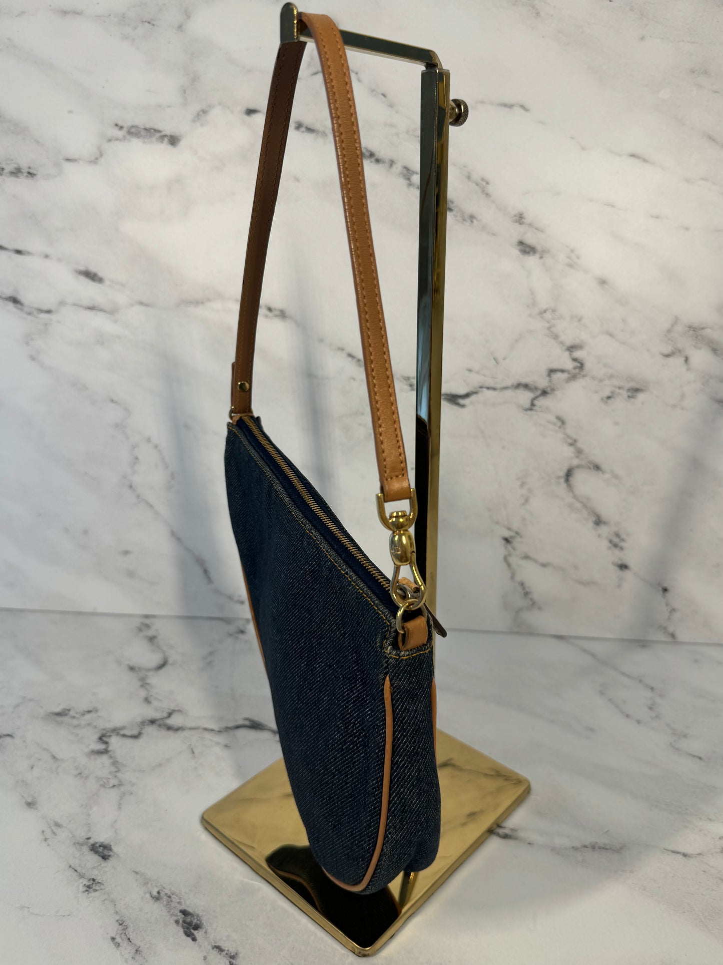 Dior Vintage 2001 Navy Blue Denim Mini Saddle Shoulder Bag