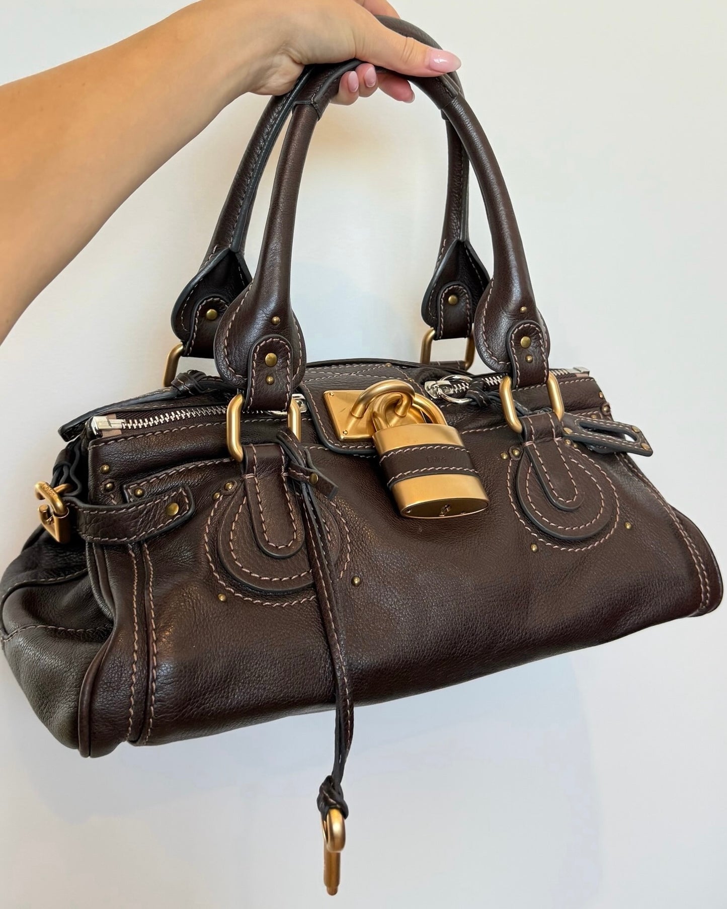 Chloe Vintage Chocolate Brown Calfskin Medium Paddington Shoulder Bag