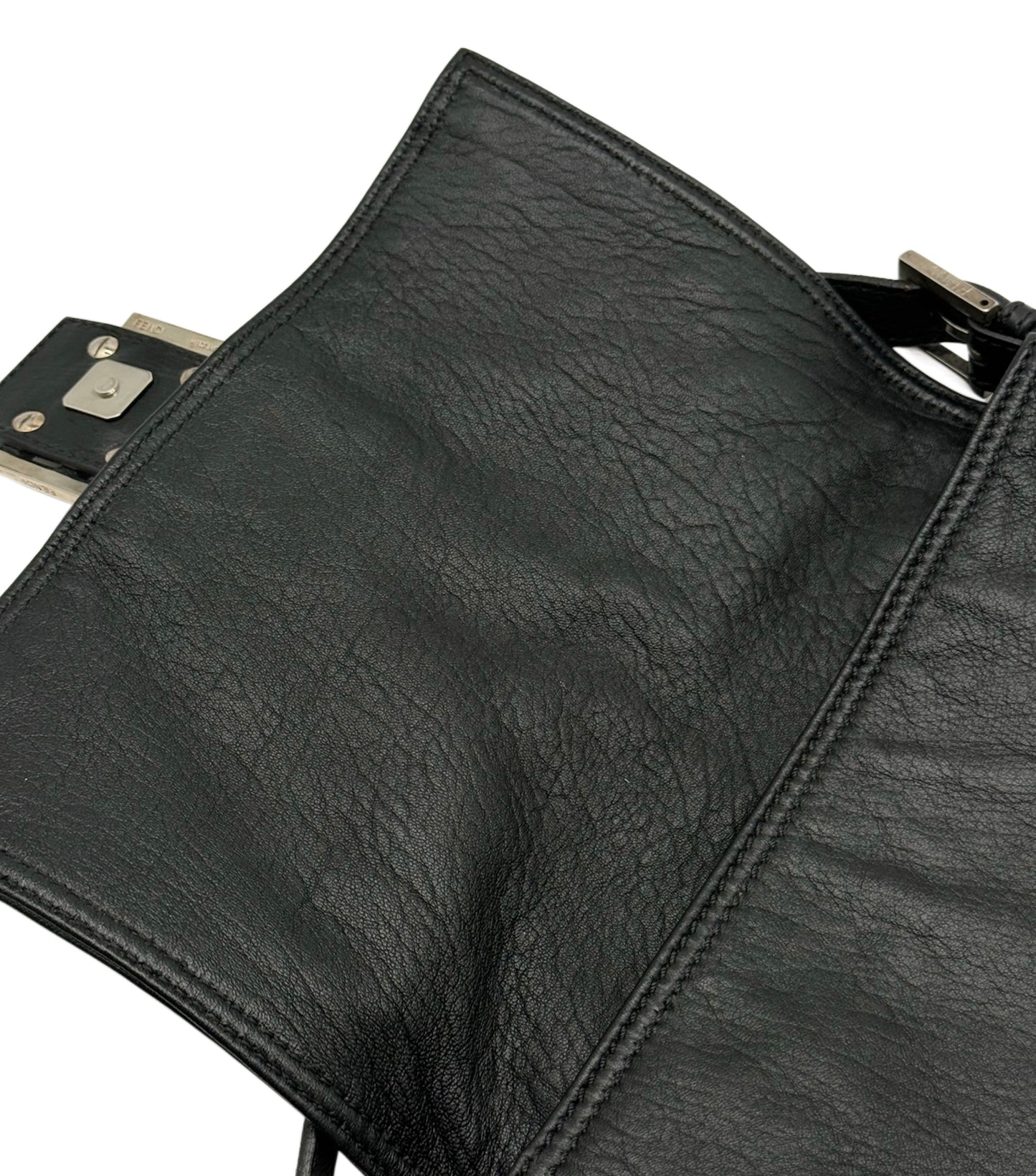 Fendi Vintage Black Lambskin Leather Mamma Baguette Shoulder Bag