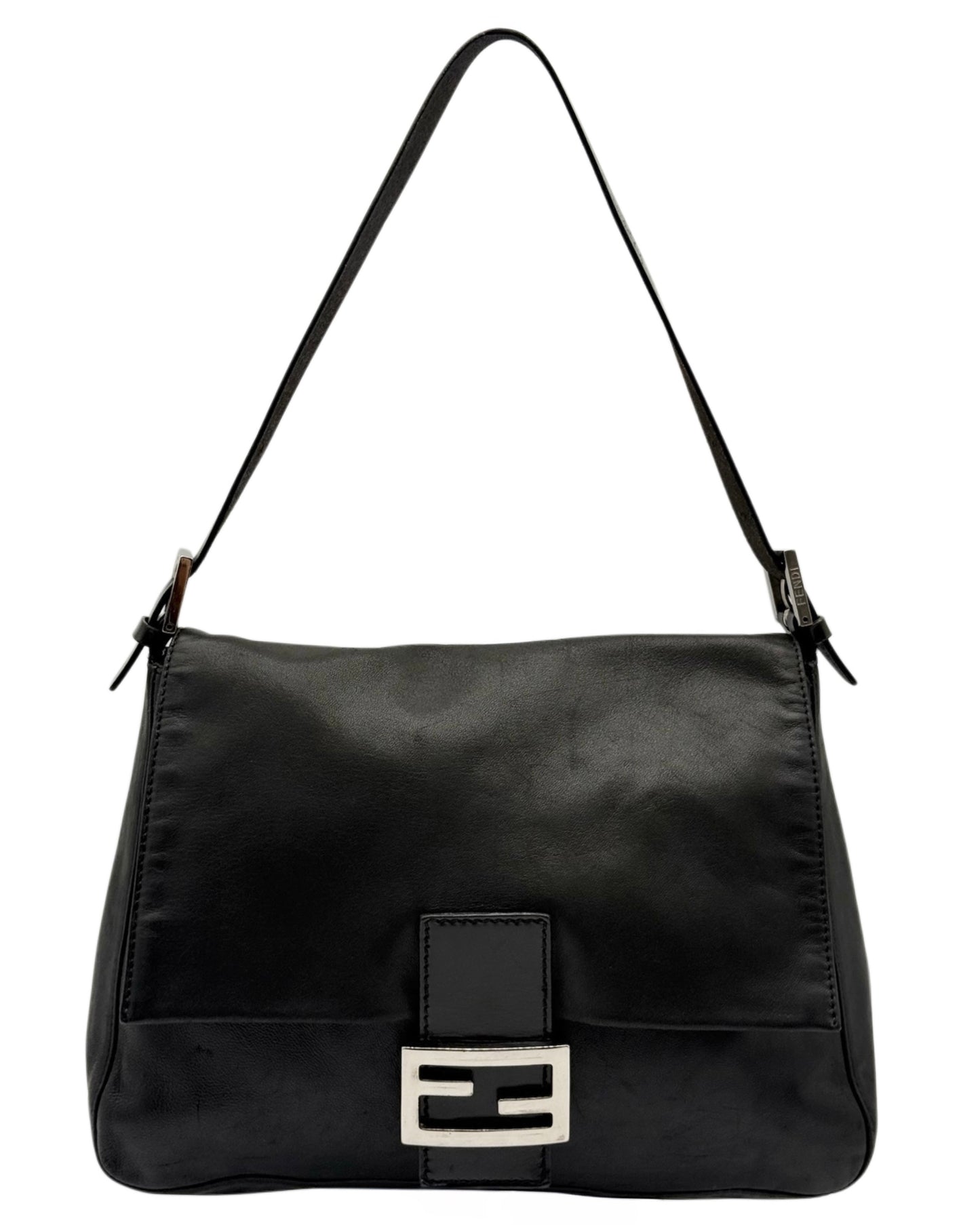 Fendi Vintage Black Lambskin Leather Mamma Baguette Shoulder Bag
