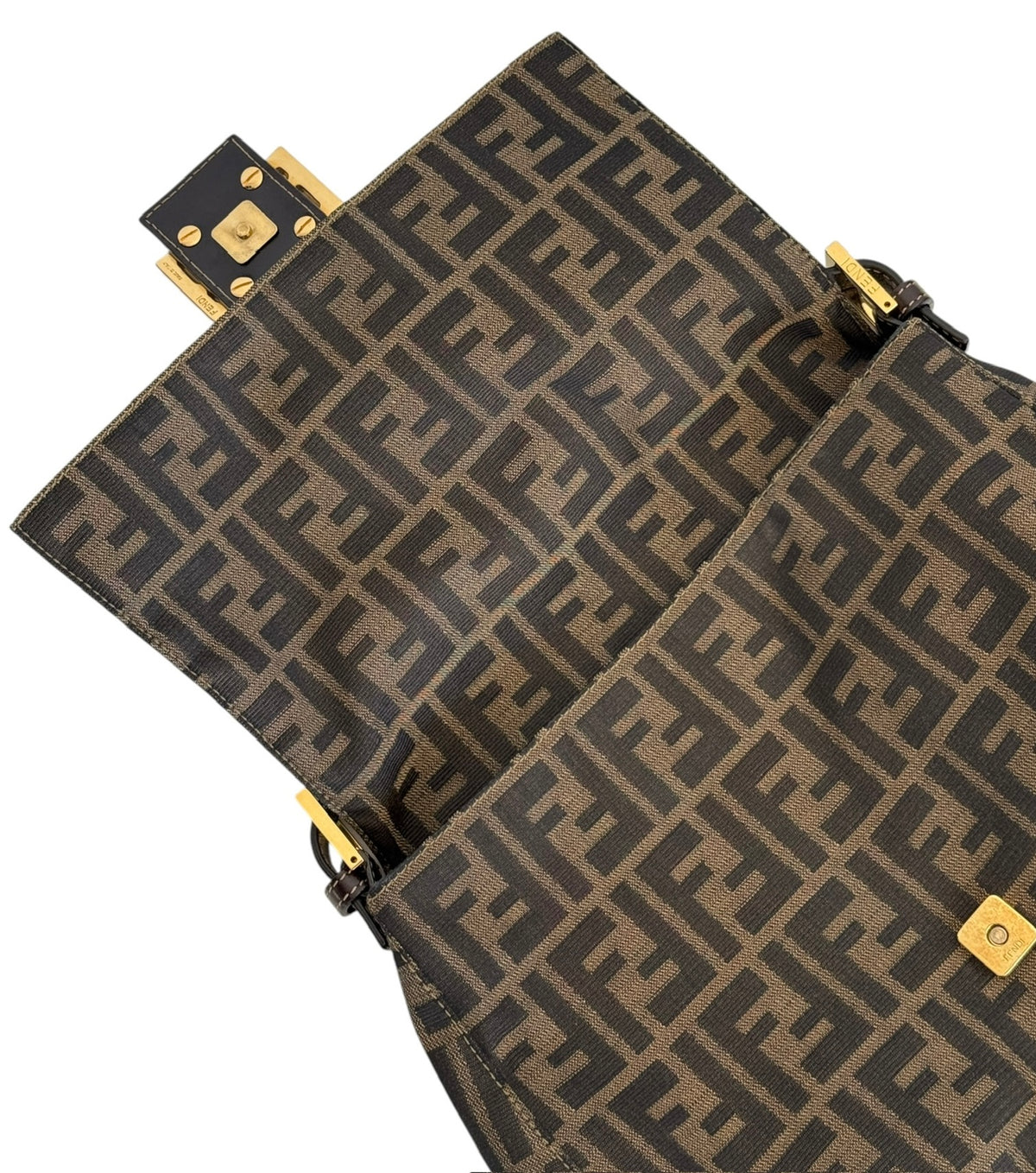 Fendi Vintage Brown Zucca Monogram Classic Mamma Shoulder Baguette Bag with GHW