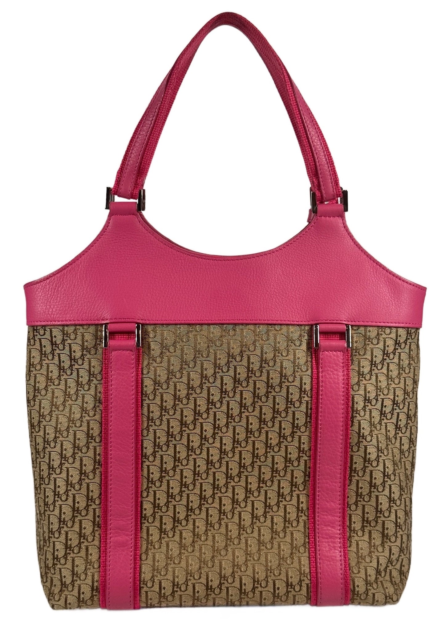 Dior Vintage Diorissimo Brown Monogram Canvas Street Chic Pink Leather Trim Shoulder Bag