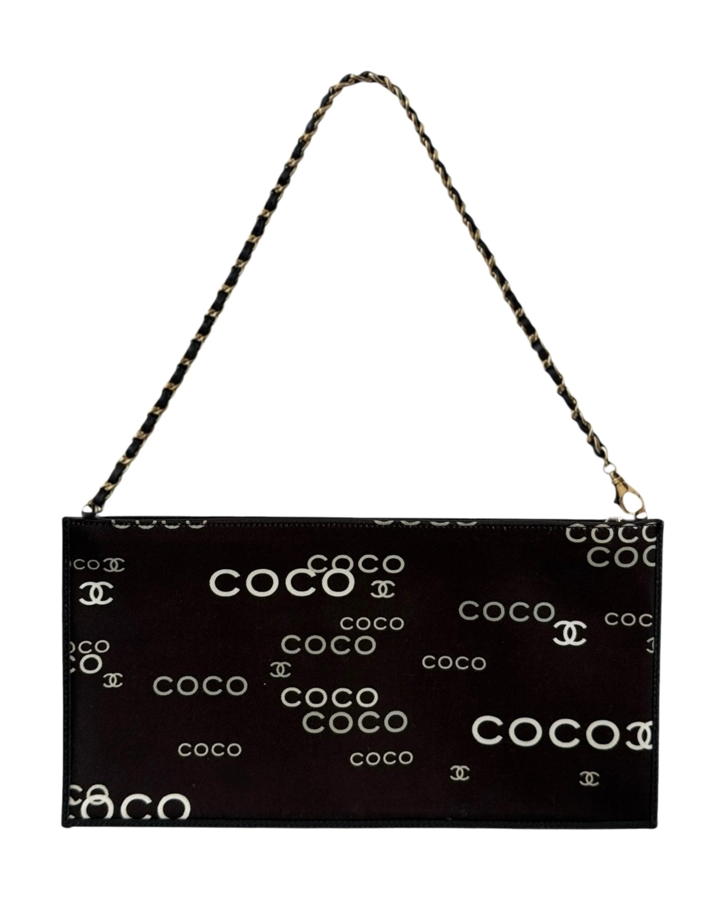 Chanel Vintage 00s Black Canvas Coco CC Logo Motif Flat Pochette Shoulder Bag
