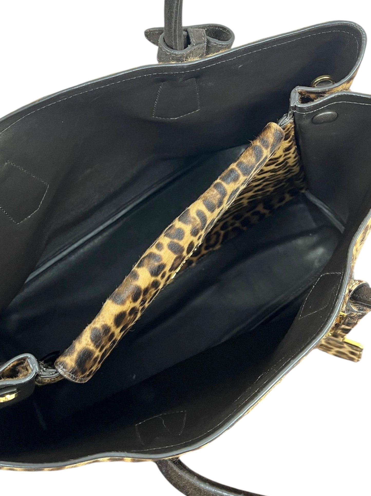 Prada Vintage Brown Suede & Leopard Print Pony Hair Large Two-Way Shoulder Tote Bag