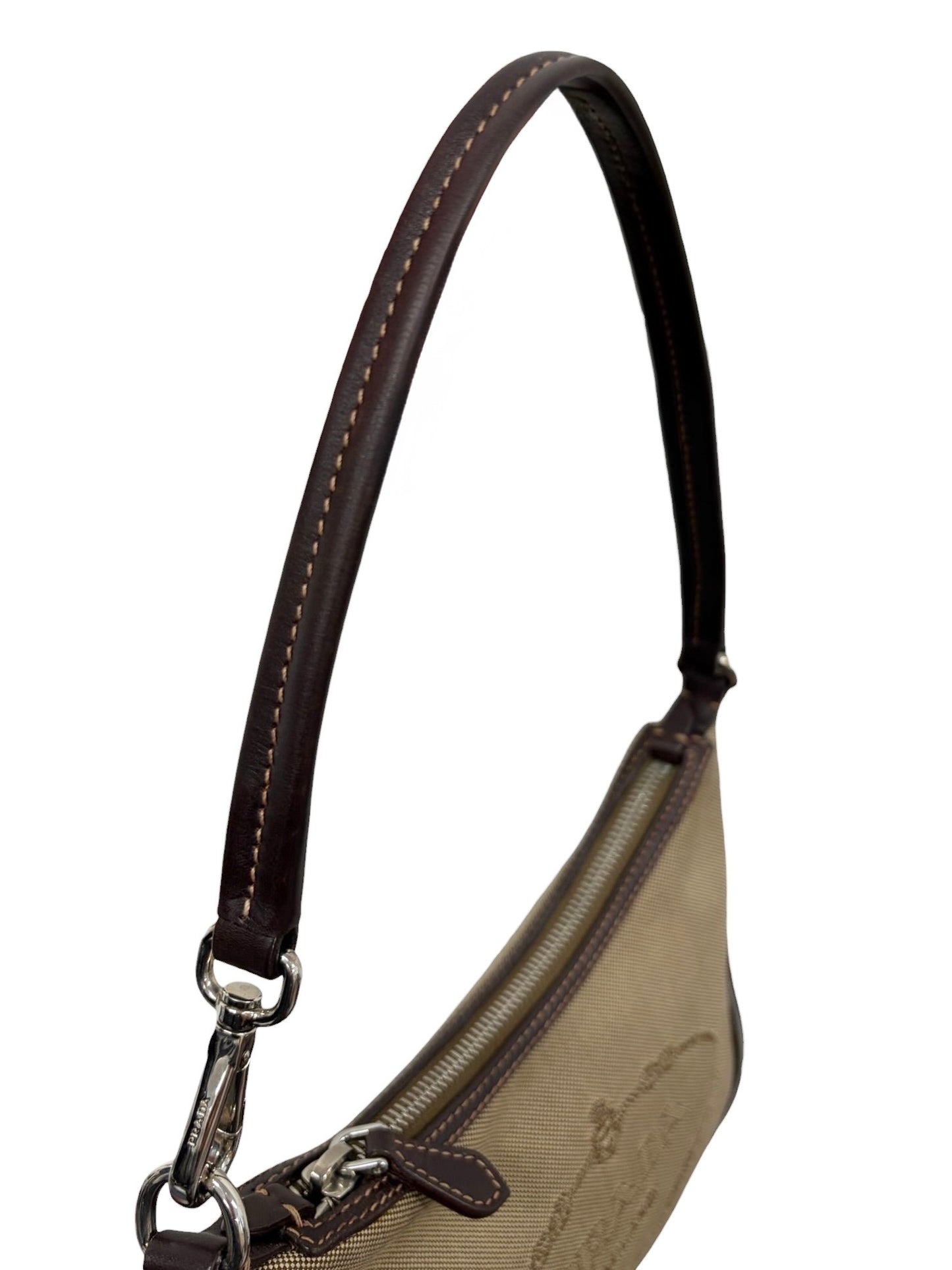 Prada Vintage Brown Jacquard Canapa Canvas Square Shoulder Pochette Bag